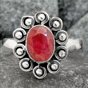 BOUTIQUE FILAGREE RUBY 925 STERLING SILVER RING, 8